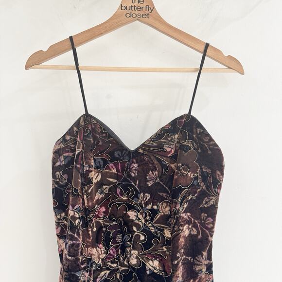 Vintage Y2K goth Velvet Whimsical Goth Dark Floral Mini Dress X7074 - Picture 3 of 4